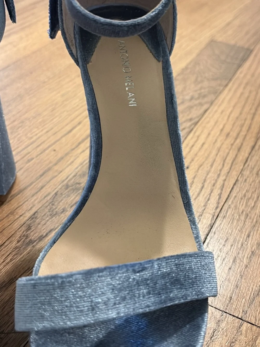ANTONIO MELANI Blue Velvet Ankle-Strap Block Heels